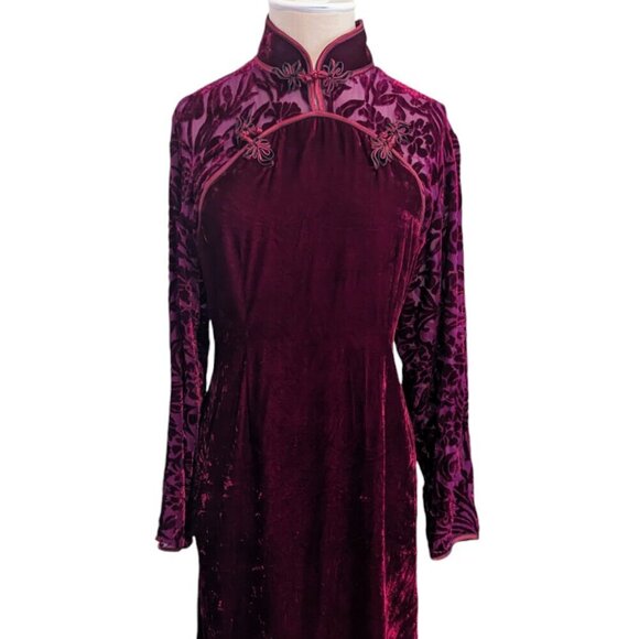 Unconventional Lace Goth Velvet Silk Chinese Dress Mandarin Cheongsam Vintage - Picture 2 of 12